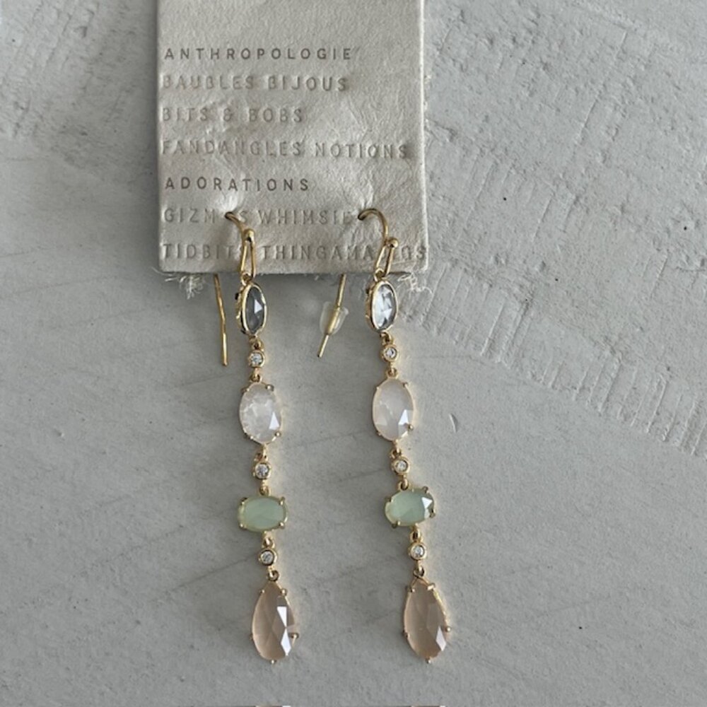 ANTHROPOLOGIE STONE DROP EARRINGS RHINESTONES NWT - Picture 2 of 7